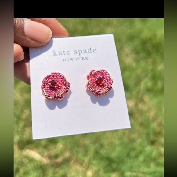 NWT: Kate Spade Pink Flower Earrings, SPARKLY and GLAM!! - Picture 4 of 12